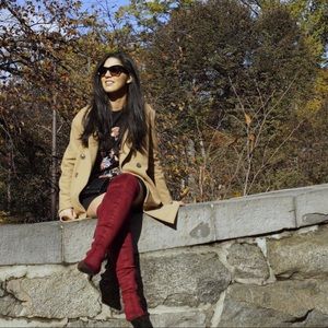 ZARA BURGUNDY OVER-THE-KNEE LOW HEEL BOOTS